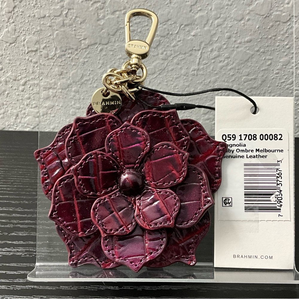Brahmin Magnolia Flower Purse Charm RUBY OMBRE MELBOURNE Leather NWT